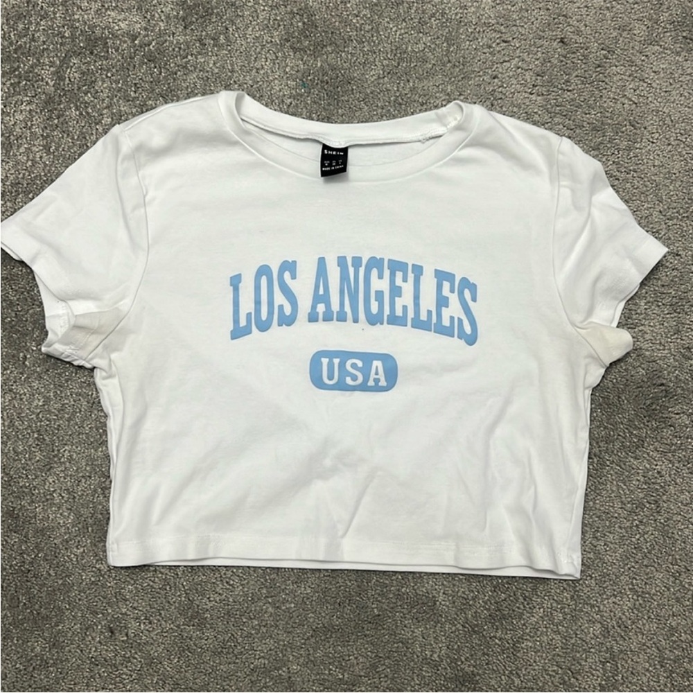SHEIN White and Blue Crop Top